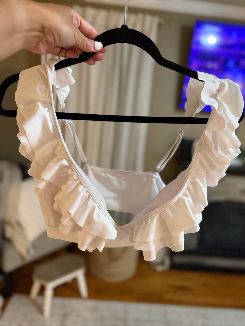 White Ruffle Bikini Top